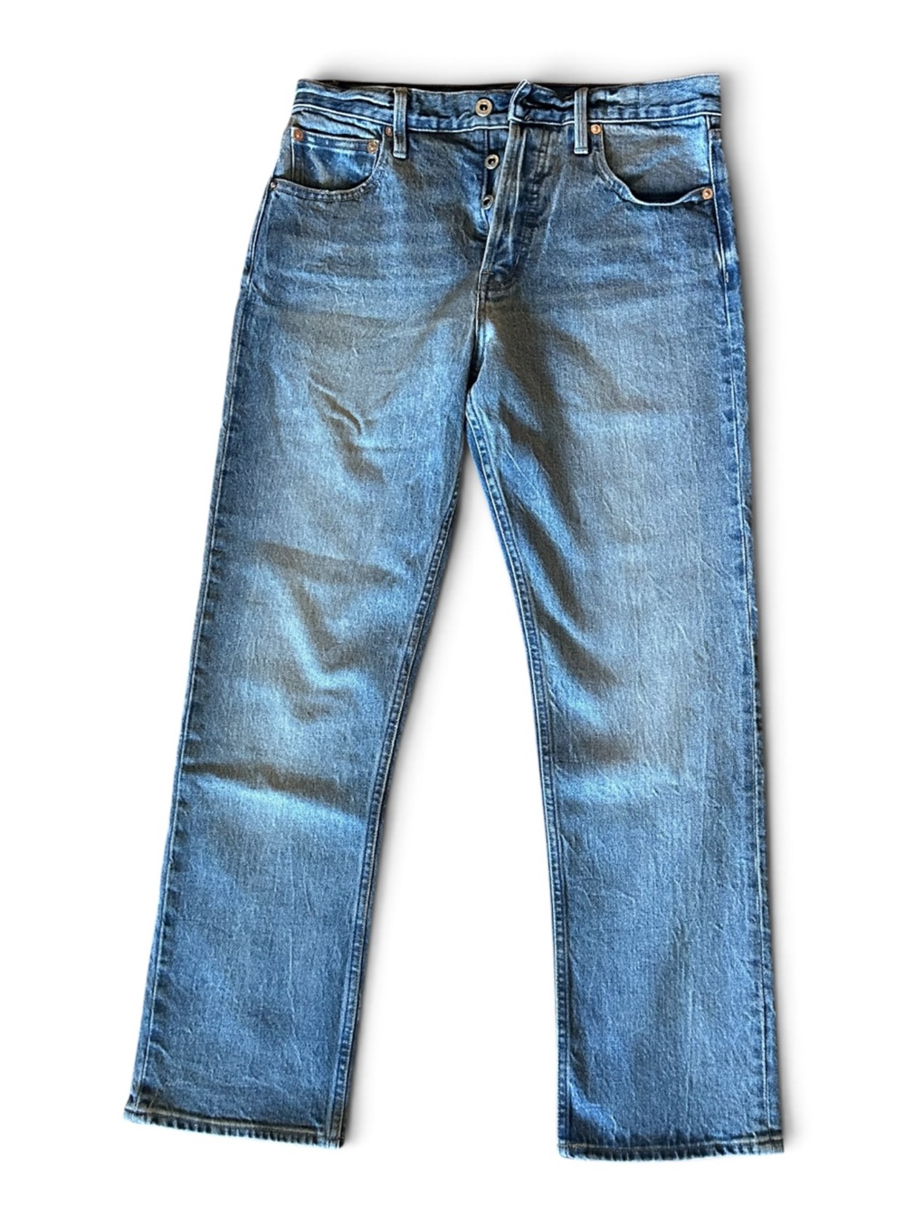 GAP Premium Cone Denim High Rise Straight Jeans in Medium Indigo Wash Size 28